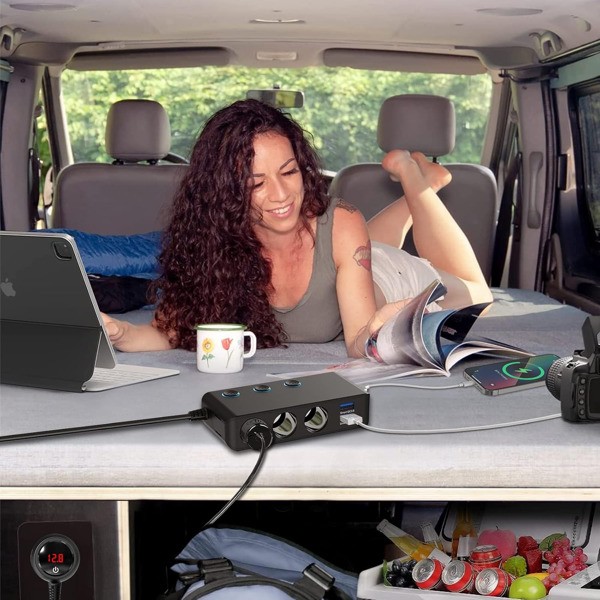 Car Charger Splitter 200W 3 Socket Cigarette Lighter Adapter with PD30W USB-C Mu