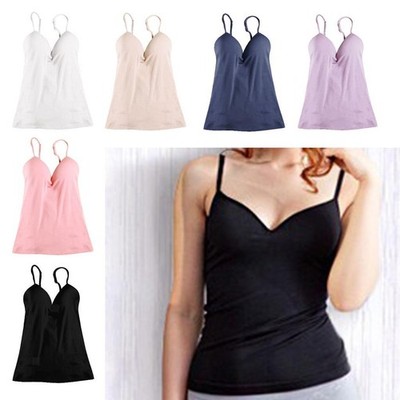 Damen Tanktop mit V Ausschnitt, gepolstertem Push up BH und integriertem Push up