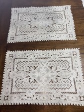 Vtg Hand Embroidered In Madeira Set Of 2 Doilies/Placmats/tray Liners