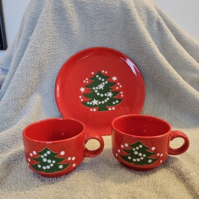 Vintage Waechtersbach West Germany Red Christmas Tree 2 Cups and