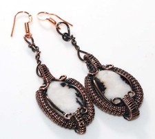 White Buffalo Turquoise Copper Wire-Wrapped Earrings 3.2