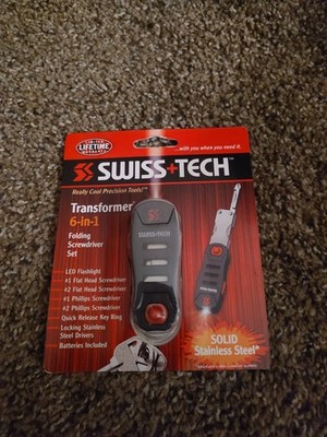 SWISS TECH TRANSFORMER 6-in-1 FOLDING STAINLESS STEEL SCREWDRIVER SET   KEY RING