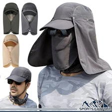 Men Women Sun Hat With Neck Flap Face Mask Full UV Protection Fishing Safari Cap