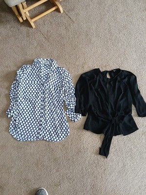 Lot Of 2 Extra Small Petite Express Shirts Long Sleeve Work Dressy Polka Dots