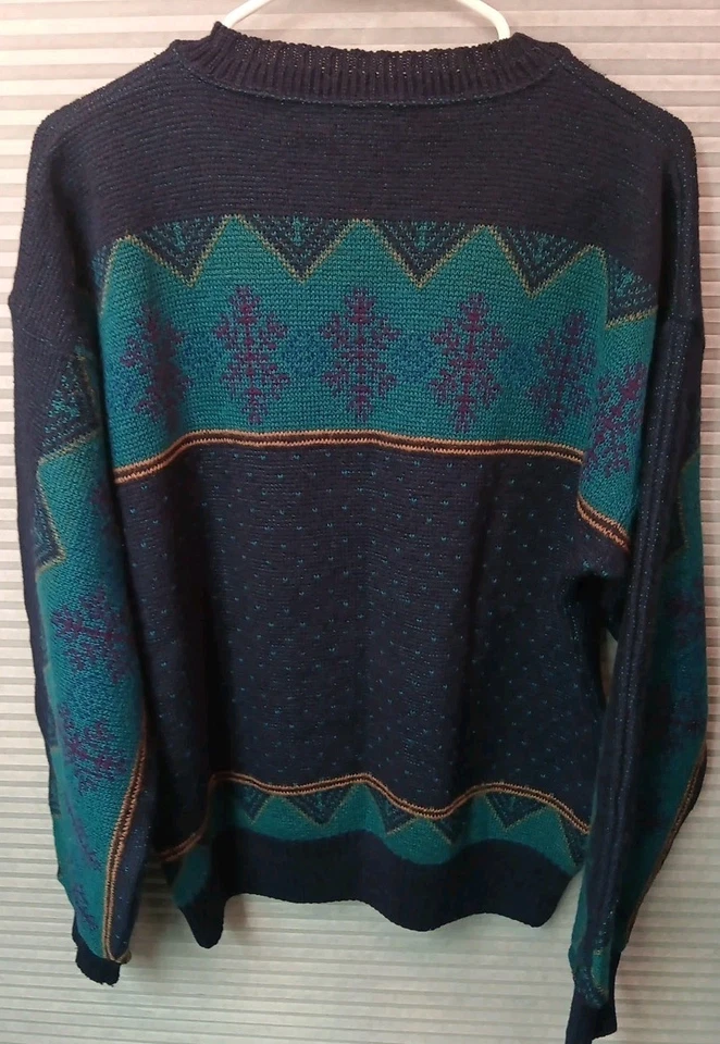 Suéter mediano Pendleton vintage para hombre Fair Isle esquí nórdico azul verde copos de nieve Foto 3 de 4