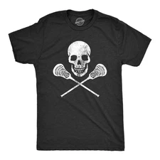 Mens Lacrosse Skull T Shirt Funny Lax Sports Skull and Crossbones Graphic