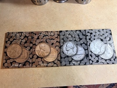 Lot 4 H.E. Harris Coin Folders Lincoln Cents, Nickels, Dimes 1909-1974 Empty Set
