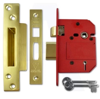 Union J2200 Strongbolt BS 5 Hebel Einsteck Tür Flügelschloss 64mm/2,5'' Messing poliert
