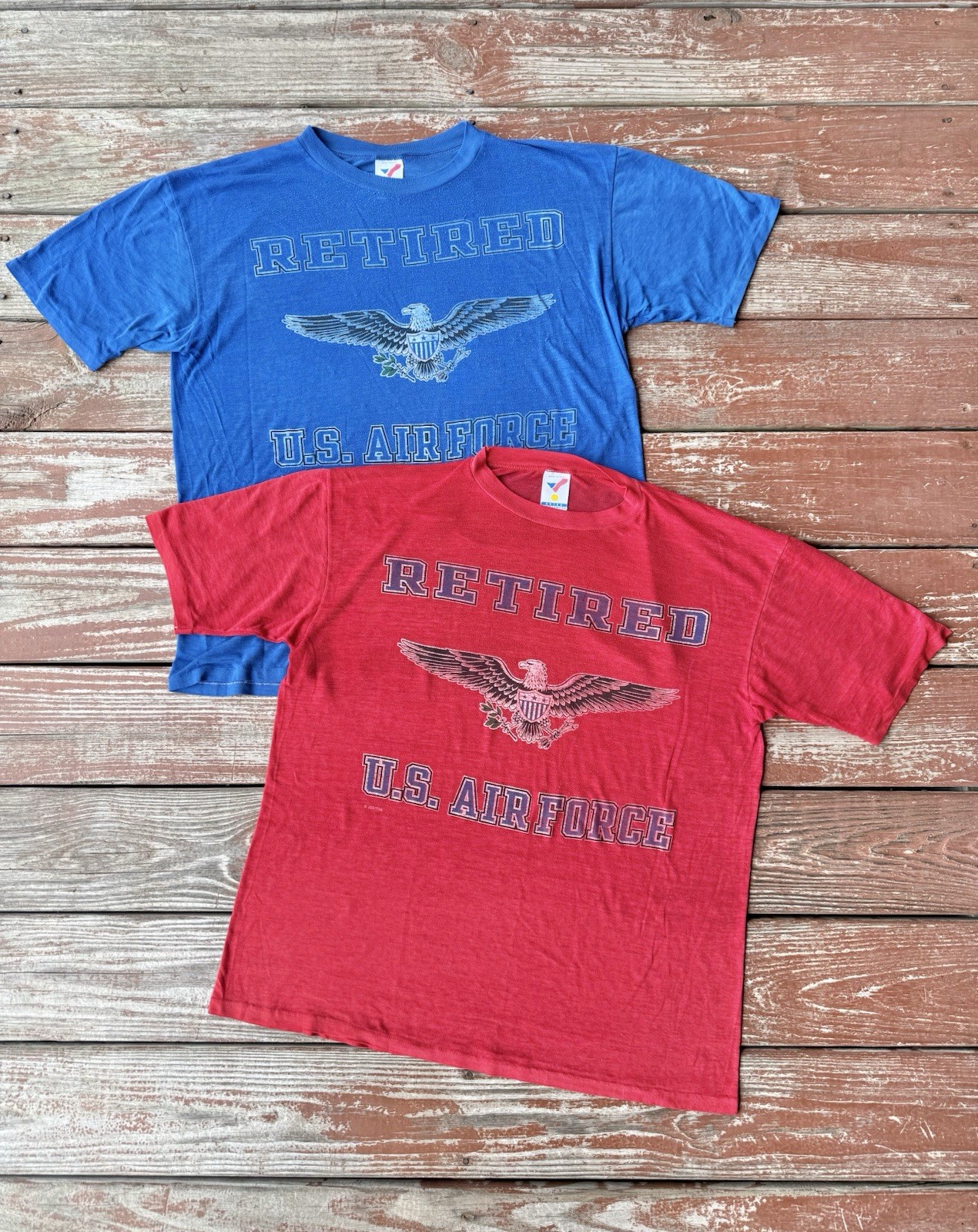 Vintage 80s Retired Air Force T-Shirt Lot Of 2 Mens Large Red/Blue Single Stitch