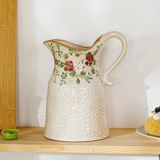 Sungmor Vintage Ceramic Pitcher Vases, Rustic Farmhouse Decorative Vase w/Handle