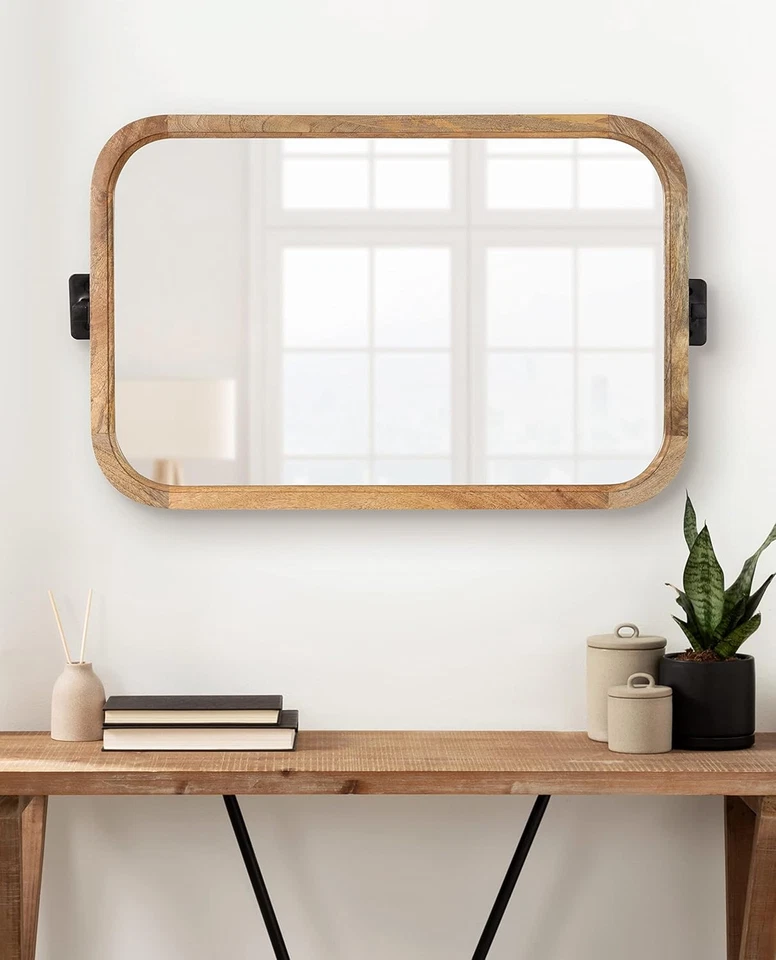 Hogan Wood Rounded Rectangle Pivot Mirror, 20 X 33, Natural Brown Wood, Decorati - Image 4 of 4