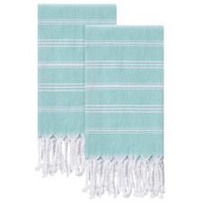 Turkish Cotton Hand Towels 2-Pack Aqua 20x30 inch Super Absorbent Soft