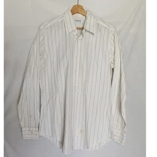 Thom Browne Dress Shirt Four Bar White Gray Stripe Cotton Button Front L 16 41