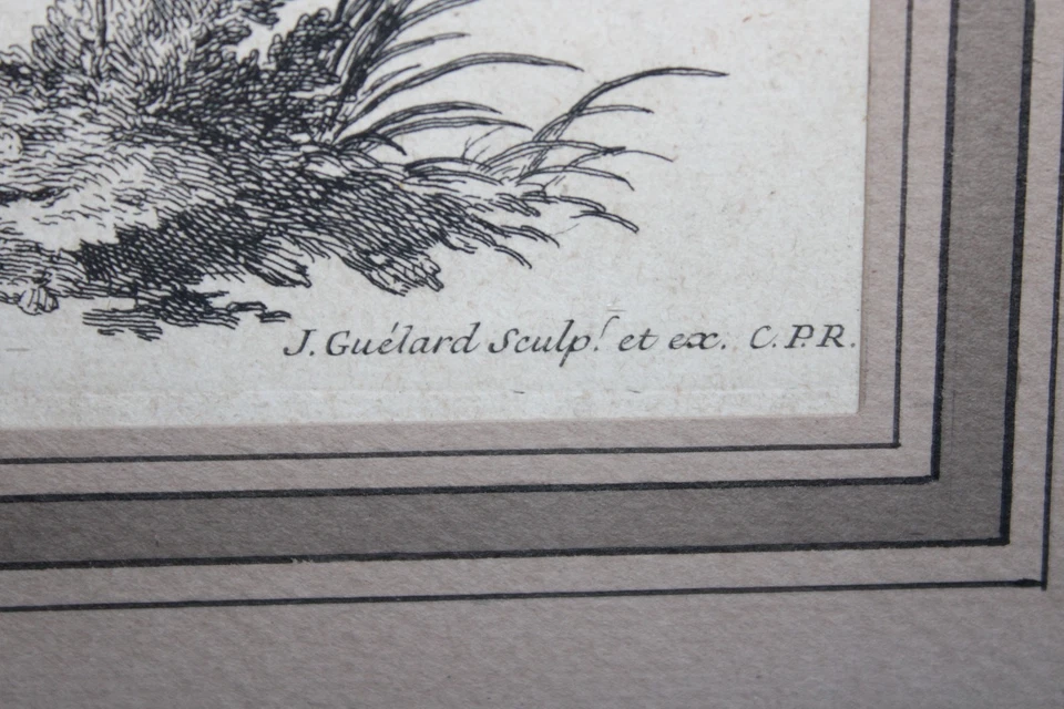 Ancienne gravure d'après Hüet gravé par Guélard, "le corps de chasse singe chien - Photo 3/4