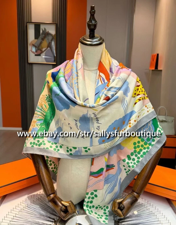 2025 Sallys 70% кашемир и 30% шелк животных печати двойной лицо шарф шаль 53» + - Изображение 3 из 4