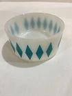 Vintage Fire King Harlequin Turquoise Milk Glass Cereal Bowl Diamond 20 Ovenware