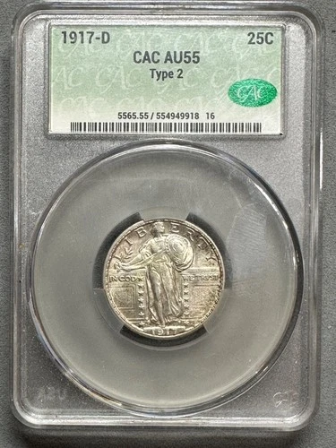 1917-D  TYPE 2  STANDING LIBERTY QUARTER   CAC  AU55