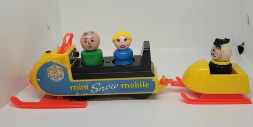 Vintage 1970 Fisher Price Little People Mini Snowmobile #705 Sled People Dog