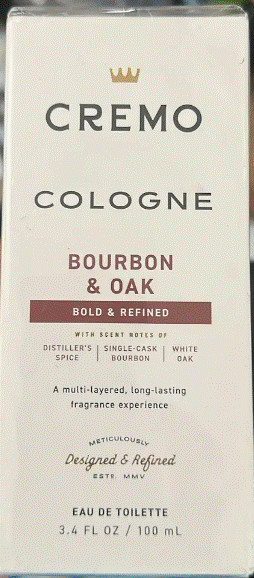 Cremo Bourbon & Oak Cologne for Men 3.4oz – Distiller’s Spice & White Oak Scent