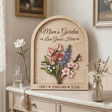 Personalized Mother  s Day Wooden Sign   Birth Flower Plaque for Mom
