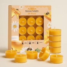Unscented Beeswax Tea Light Candles 20-Pack 4 Hour Burn Smokeless