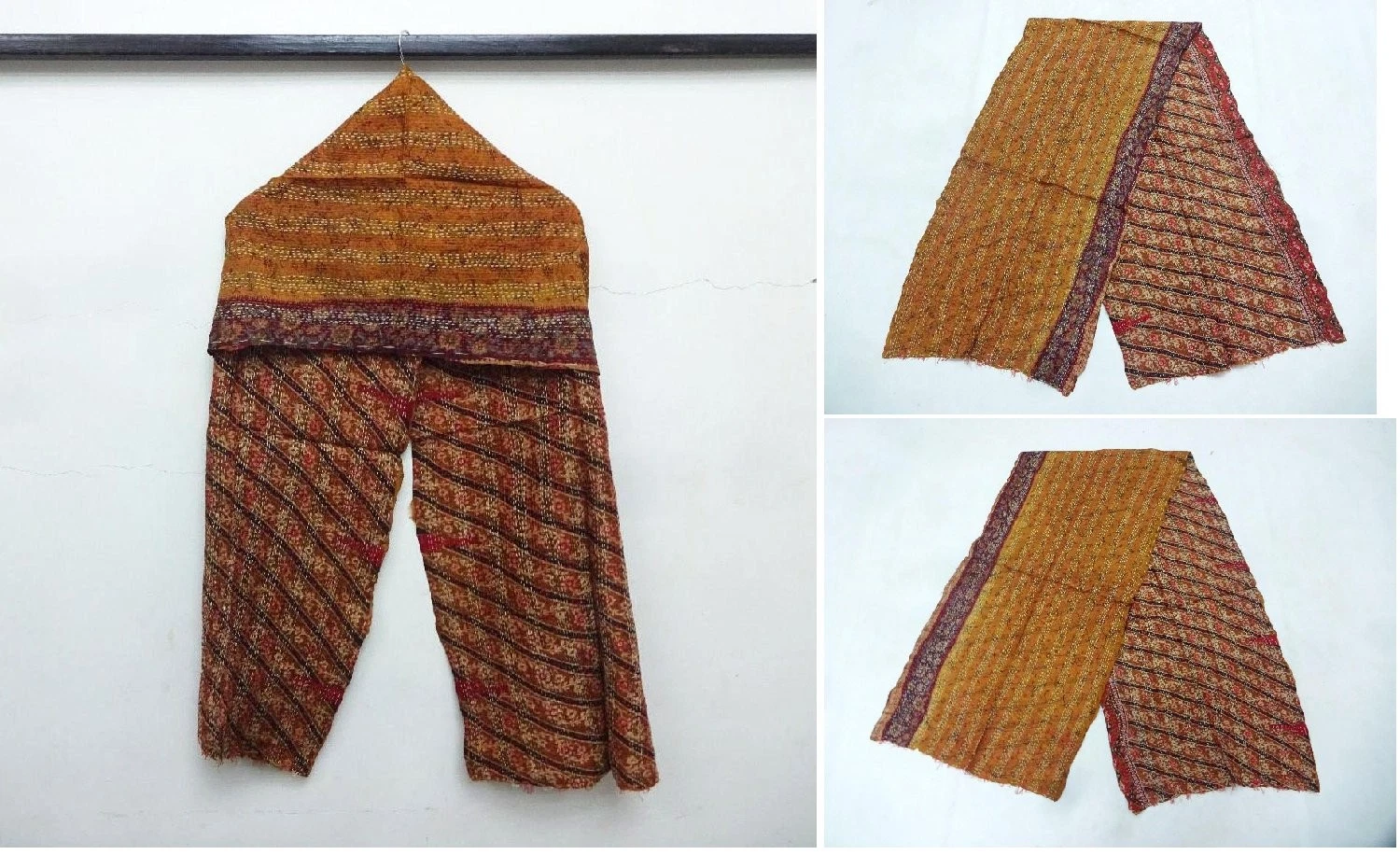 Silk Kantha Scarf Neck Wrap Stole Dupatta headband Collar Neckerchief Scarves