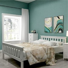 4Ft Wooden Bed Frame  Small Double White Solid Pinewood Furniture Bedroom Shaker