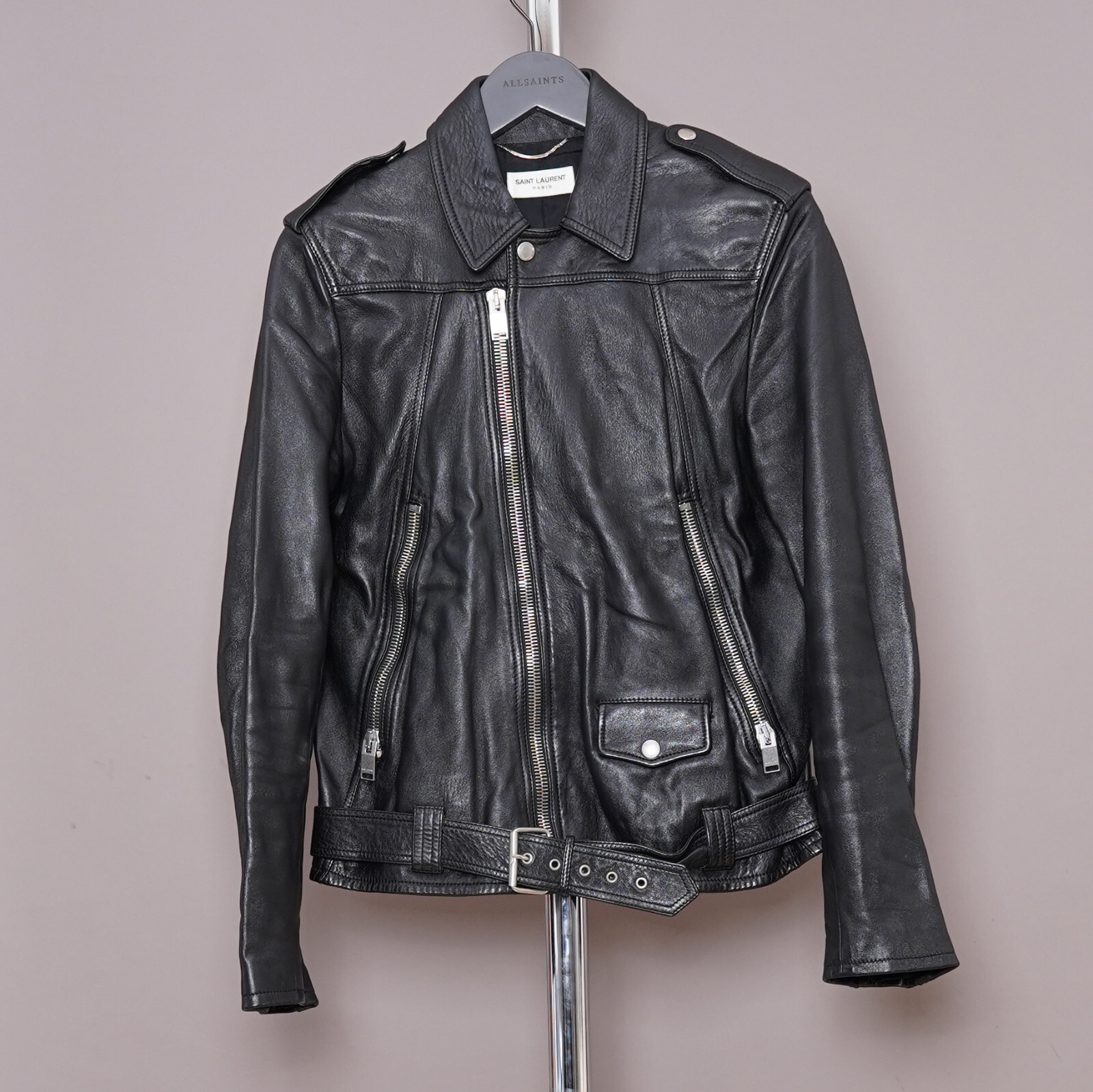 Giacca pelle SAINT LAURENT nera uomo biker Hedi Slimane epoca Graal YSL SLP