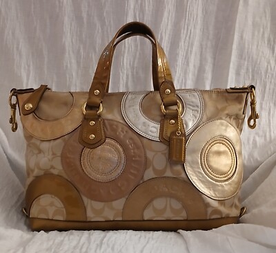 COACH Ashley Patchwork Satchel Handbag F15474 ~ Gold/Silver/Beige