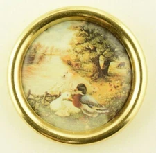 1998 Duck Couple Pair In A Pond Phyllis McKenzie Signed Big Art Button A2