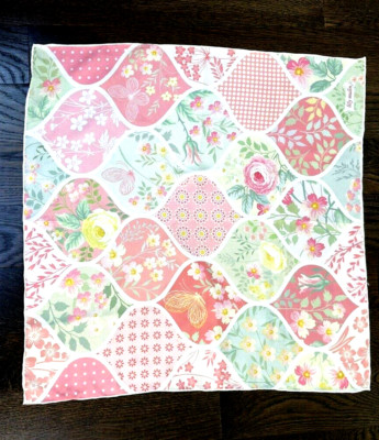 Vintage Lily Mulin Silk Floral Roses Scarf Boho ~23 x 23~  Hand- rolled