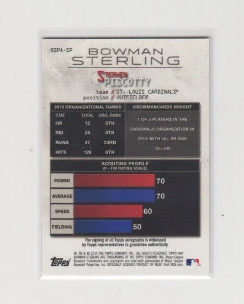 2014 Bowman Sterling Stephen Piscotty Auto BSPA-SP - Image 2 of 2