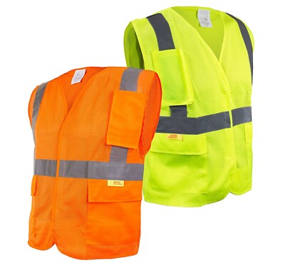 50pcs, Class 2 High Visibility Safety Vest with Reflective Strips and Pockets
