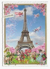 Postcard Glitter Tausendschoen Paris Eiffel Tower Cherry Blossoms Postcrossing