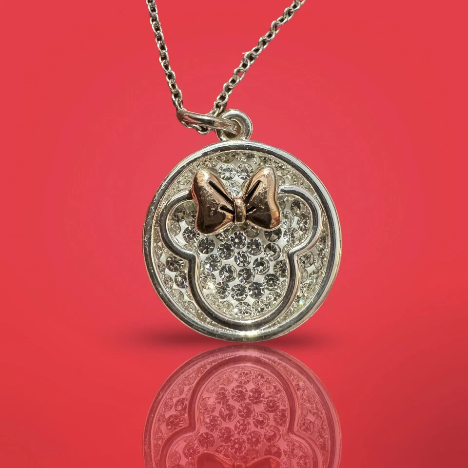 Disney Minnie Mouse Versátil Doble Colgante Pavé Set Estrás Tono Plata Foto 2 de 4