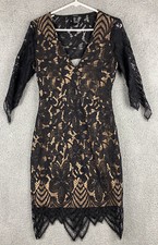 Forever 21 Black Knit Sheath Dress Sz Large 3/4 Sleeve Lace Trim Womens/ 31-14