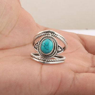Turquoise Ring 925 Sterling Silver Band Statement Ring Handmade Rin All Size