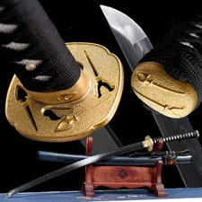 Full Tang Japan Sword Samurai Katana T10Steel ClayTempered Sickle pattern  #1339