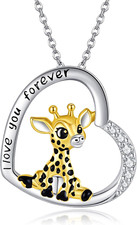 I love you Forever Giraffe Heart Necklace Gifts for Women Wife Sterling Silver