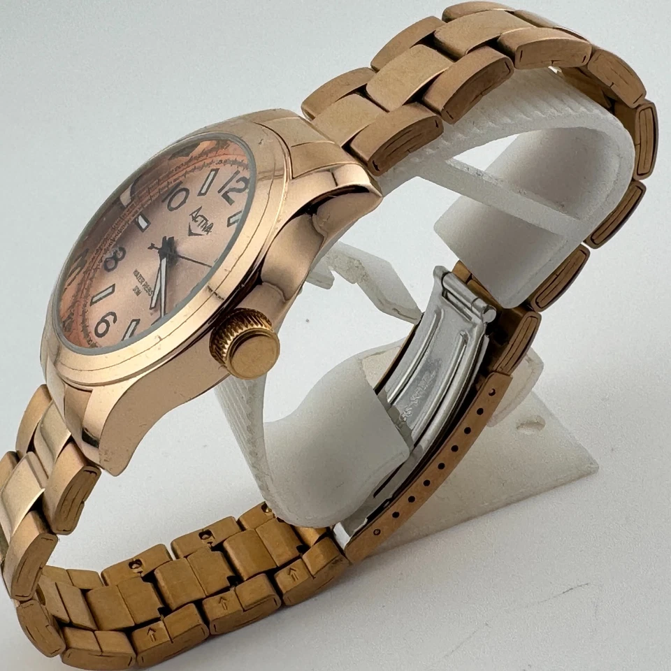 Activa Reloj Cuarzo Hombre Rosa 30m Tono Oro Japón Movt Analógico Batería Nueva 8.75" Foto 4 de 4