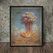 UFO ATOMIC BOMB Wall Art, Nuclear Weapon Sci-fi Poster, Alien Apocalypse Decor
