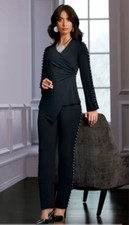 Size L Midnight Velvet Annika Black Pearl Trim Formal Dinner Party Pant Set