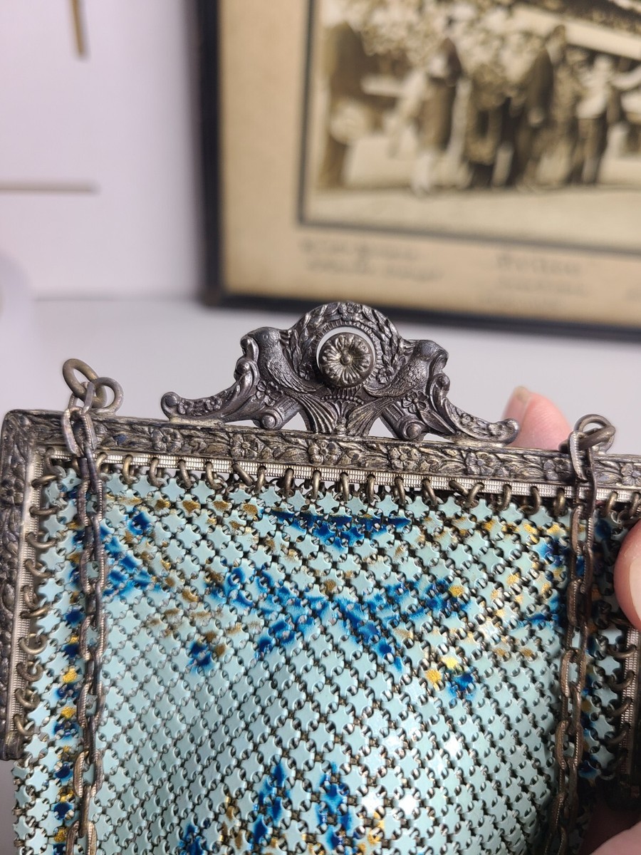 Mandalian enamel mesh purse bag 1920's Flapper Art Deco Floral