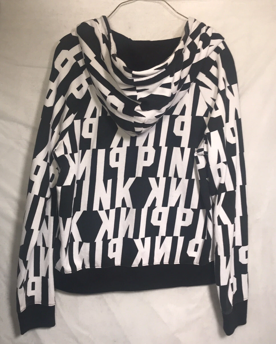 UNDERCOVER VICTORIA’S SECRET PINK PERFECT FULL ZIP HOODIE WHITE BLACK LOGO RARE SZ Medium