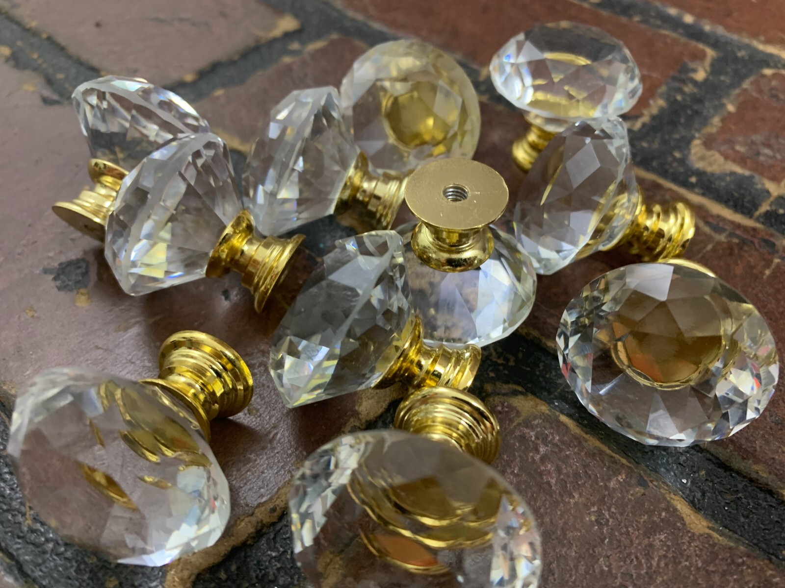 Crystal Glass Pulls Knobs Drawer Handle Round Kitchen Lot of 11