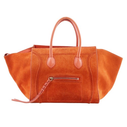 CELINE Luggage phantom Handbag Tote Bag Orange Suede Women