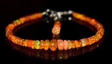 Natural Ethiopian Wello Fire Opal Gemstone Fire Beads 7.5"Bracelet F01463