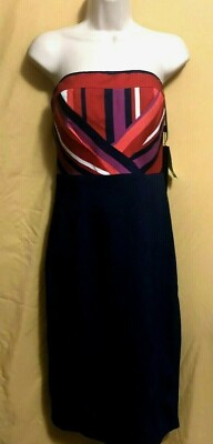 Jax Black Label ladies navy multi strapless top dress padded cups 6 8 10 $138