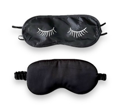 Set Of 2 Black Sleep Masks Night Cover Eye Silk Satin Unisex Close Eyes