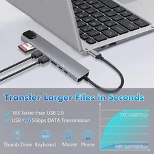 Hub USB C 8 en 1 Type C 3.1 à 4K HDMI,adaptateur avec lecteur de carte RJ45 SD/T